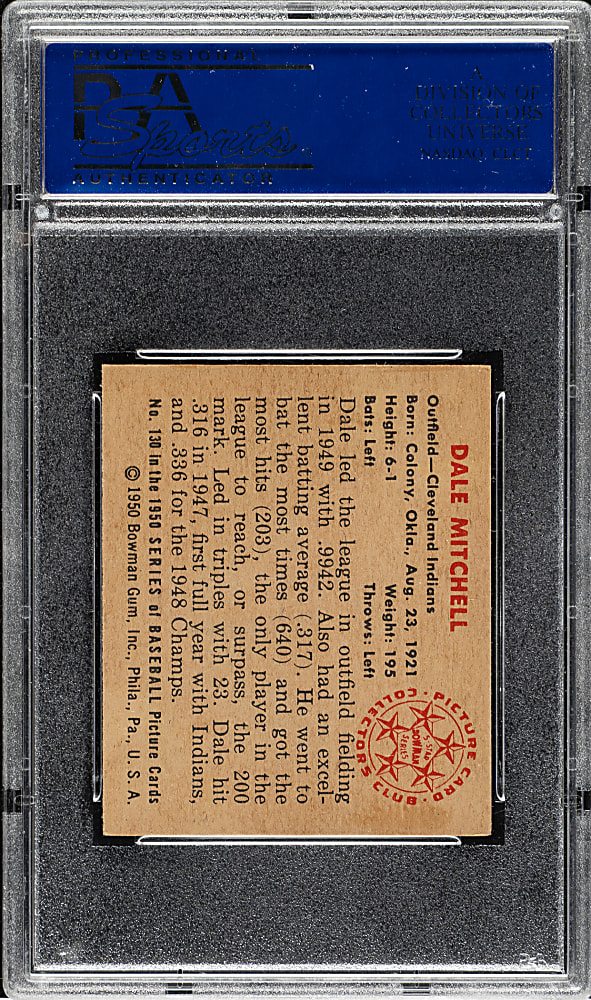 1950 Bowman #130 Dale Mitchell PSA NM-MT 8