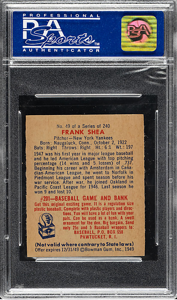 1949 Bowman #49 Frank Shea PSA NM-MT 8
