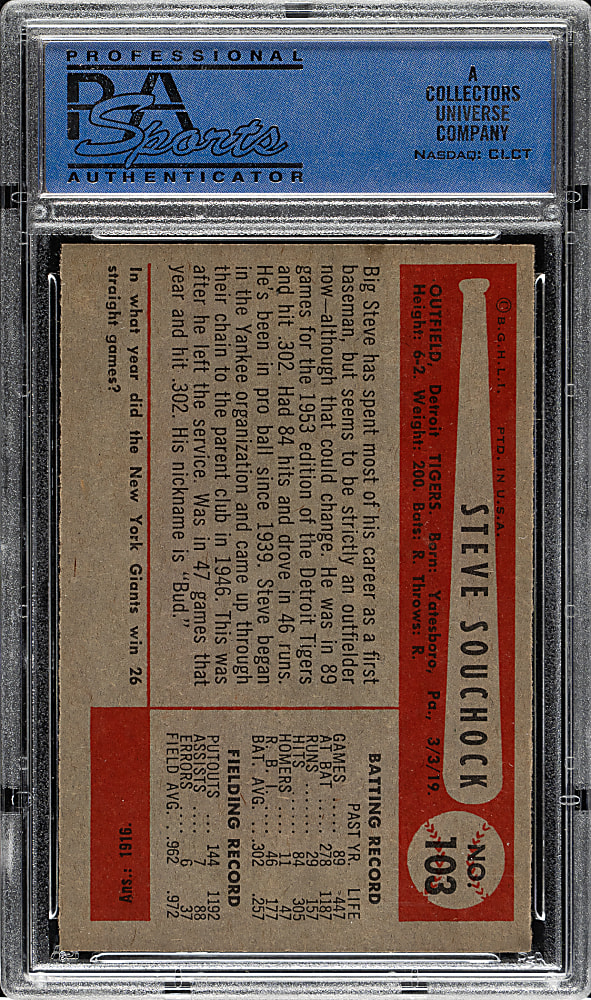 1954 Bowman #103 Stephen Souchock PSA NM-MT 8