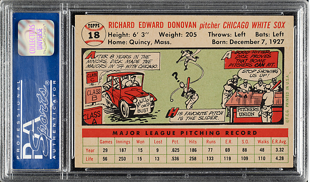 1956 Topps #18 Dick Donovan White Back PSA NM-MT 8