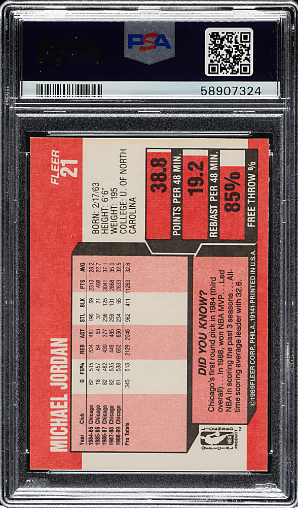 1989-1990 Fleer Basketball #21 Michael Jordan PSA MINT 9