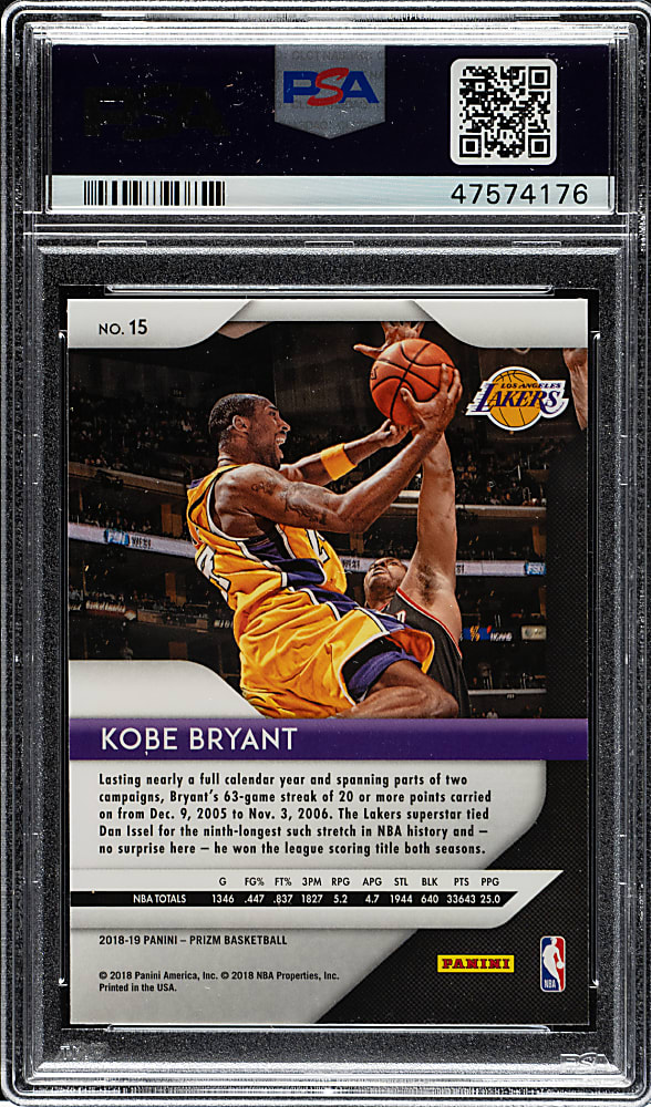 2018-2019 Panini Prizm Basketball #15 Kobe Bryant PSA GEM MINT 10