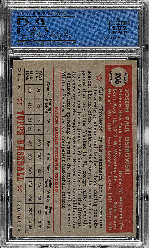 1952 Topps #206 Joe Ostrowski PSA EX-MT 6