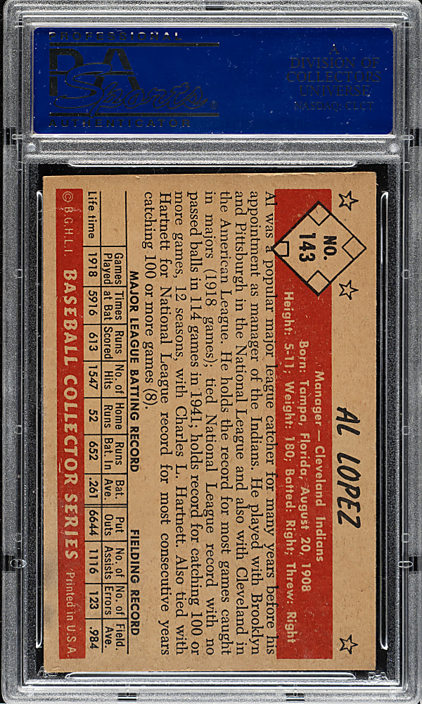 1953 Bowman Color #143 Al Lopez PSA EX-MT 6