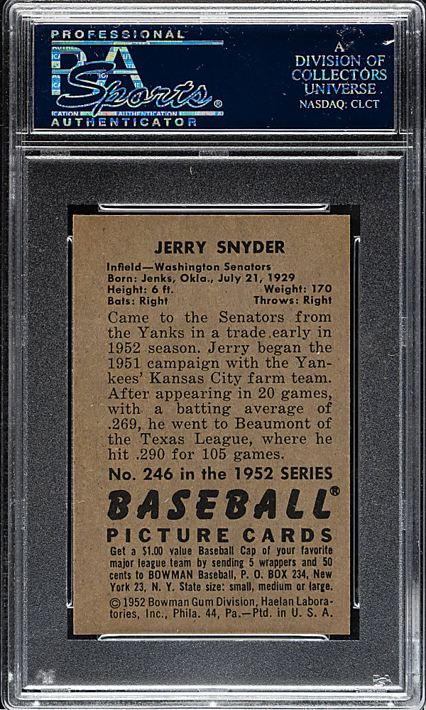 1952 Bowman #246 Jerry Snyder PSA NM-MT+ 8.5