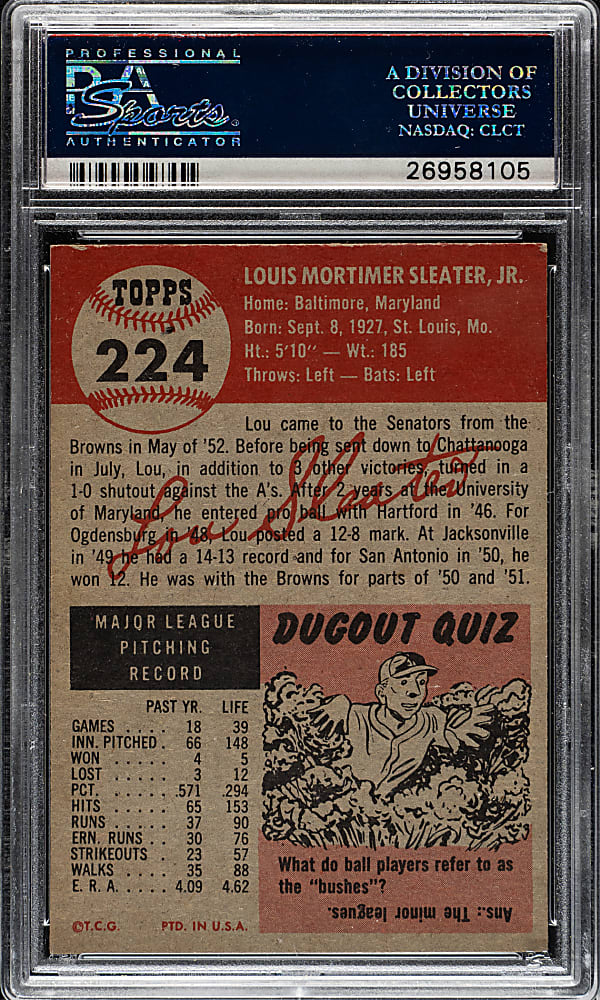 1953 Topps #224 Lou Sleater PSA NM-MT 8