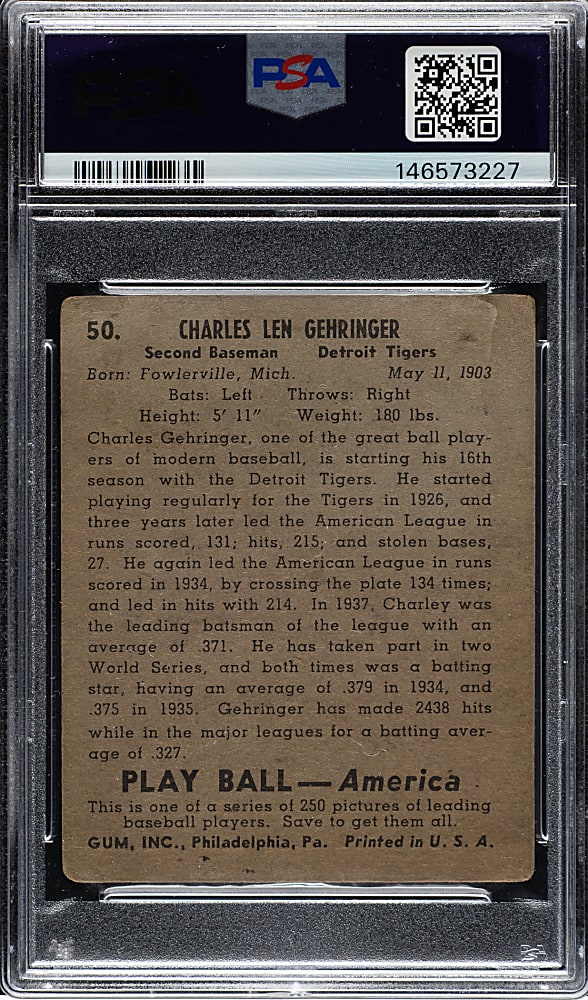 1939 R334 Play Ball #50 Charlie Gehringer PSA GOOD 2