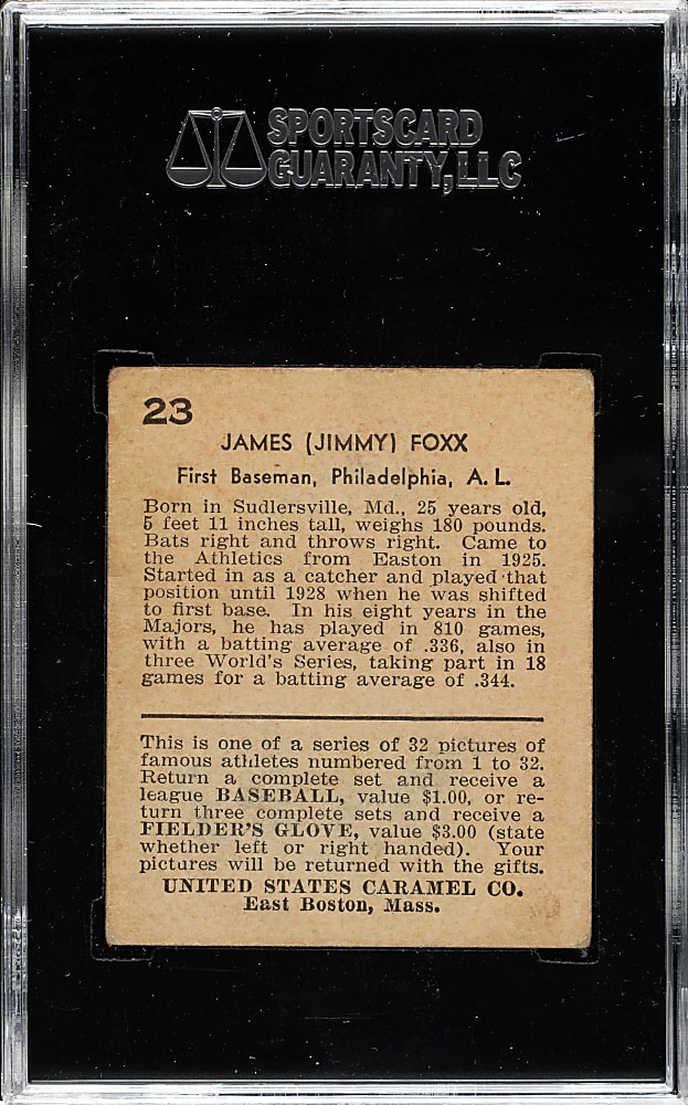 1932 R328 U.S. Caramel #23 Jimmy Foxx SGC GOOD+ 35
