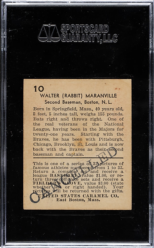 1932 R328 U.S. Caramel #10 Walter "Rabbit" Maranville SGC VG/EX 50 - Cancelled Back