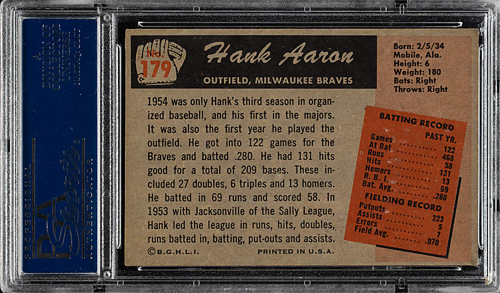 1955 Bowman #179 Hank Aaron PSA VG 3