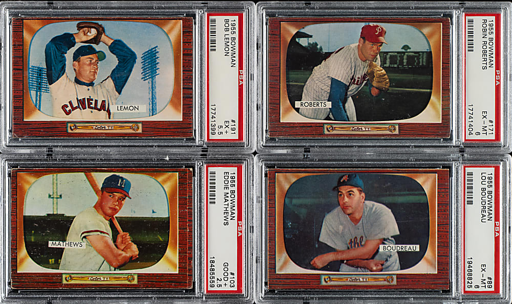 1955 Bowman Hall of Fame and Star PSA-Graded Collection (12) Including Bob Lemon, Eddie Mathews, and Early Wynn