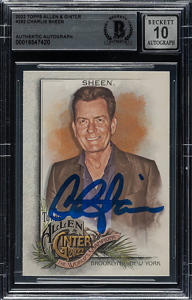 Signed 2022 Topps Allen & Ginter #292 Charlie Sheen Beckett GEM MINT 10 Signature