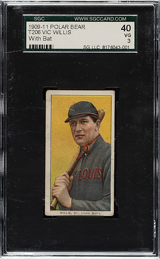 1909-1911 T206 White Border Vic Willis with Bat SGC VG 40 - Polar Bear Back