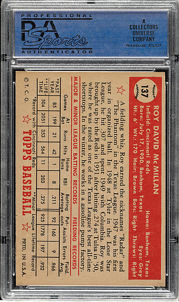 1952 Topps #137 Roy McMillan PSA NM 7