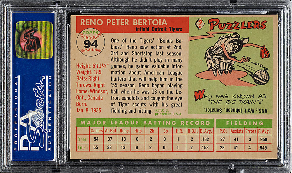 1955 Topps #94 Reno Bertoia PSA NM-MT 8