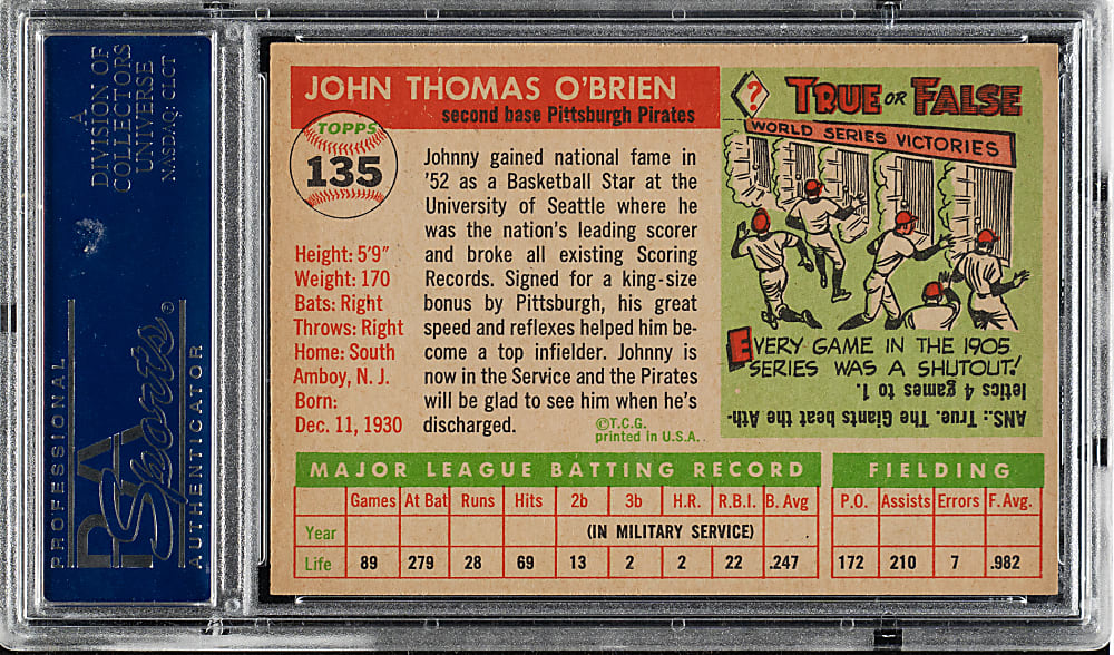 1955 Topps #135 Johnny O'Brien PSA NM-MT 8