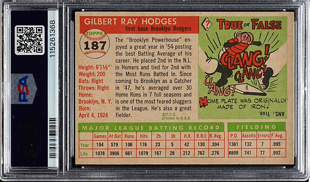 1955 Topps #187 Gil Hodges PSA NM 7