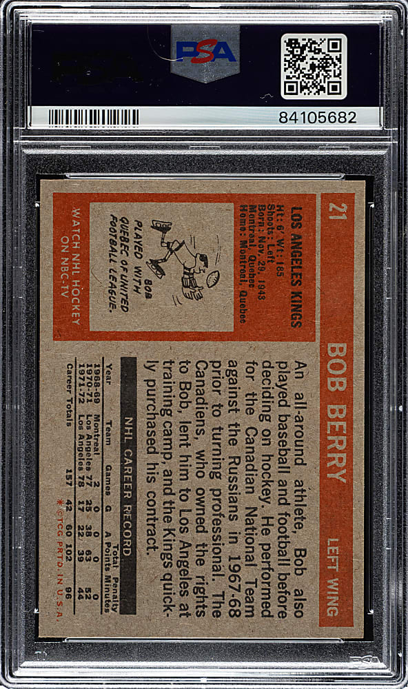 1972-1973 Topps Hockey #21 Bob Berry PSA GEM MINT 10