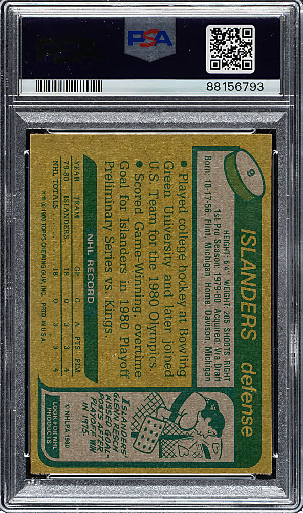 1980-1981 Topps Hockey #9 Ken Morrow PSA NM-MT 8