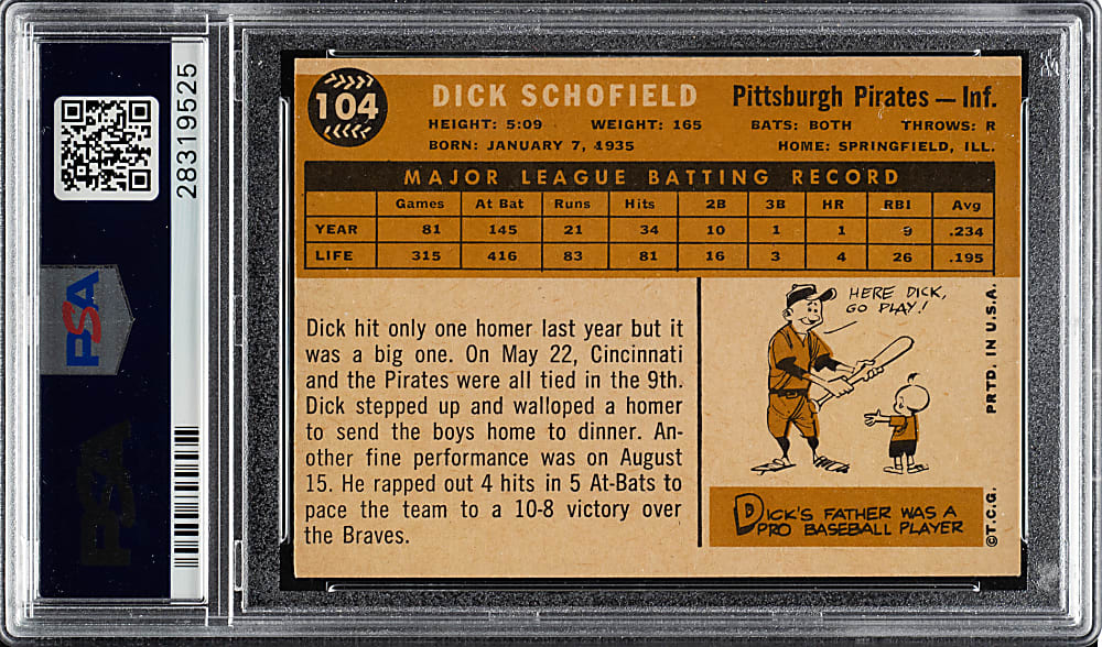 1960 Topps #104 Dick Schofield PSA NM-MT+ 8.5