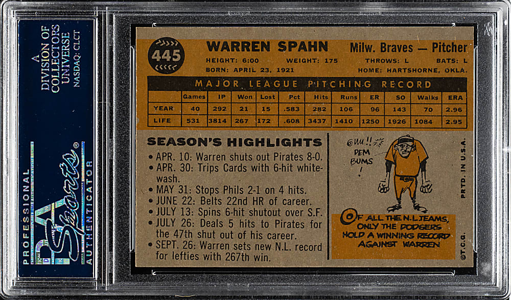 1960 Topps #445 Warren Spahn PSA NM-MT 8