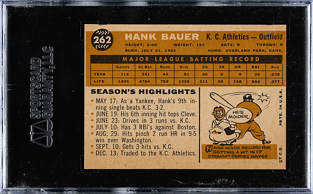 1960 Topps #262 Hank Bauer SGC MINT 96