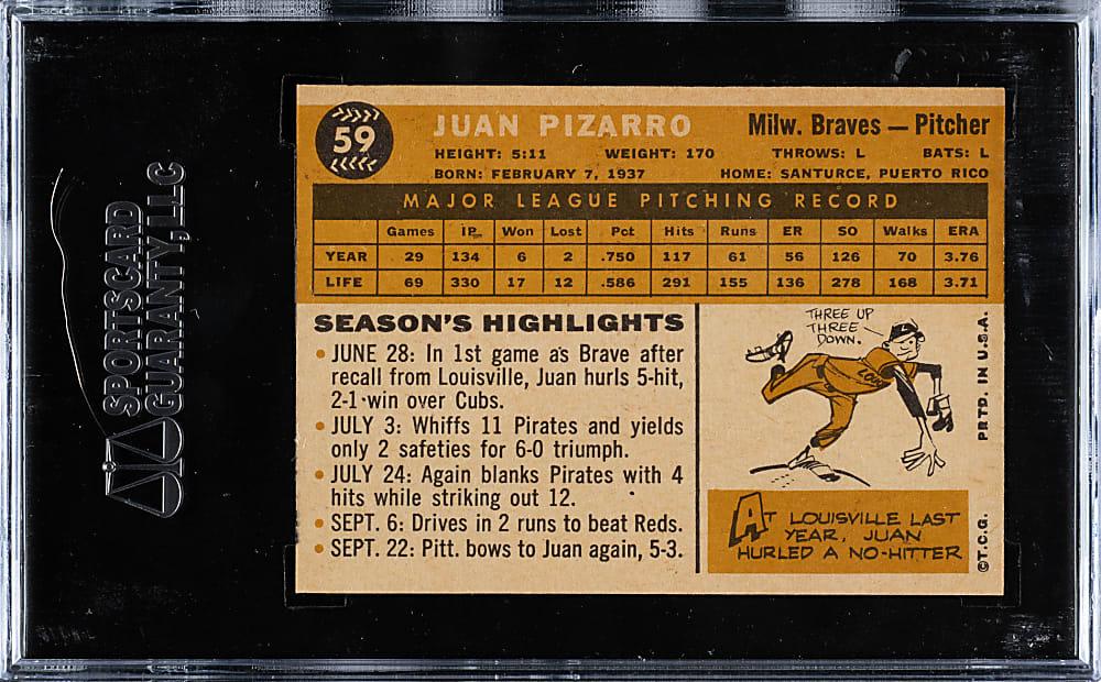 1960 Topps #59 Juan Pizarro SGC MINT 96