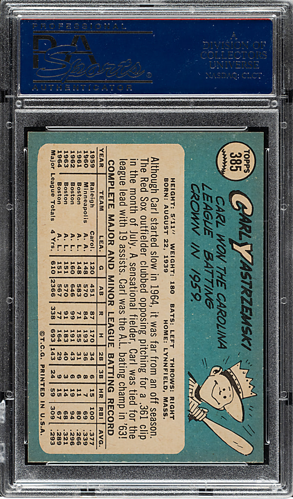 1965 Topps #385 Carl Yastrzemski PSA NM-MT 8