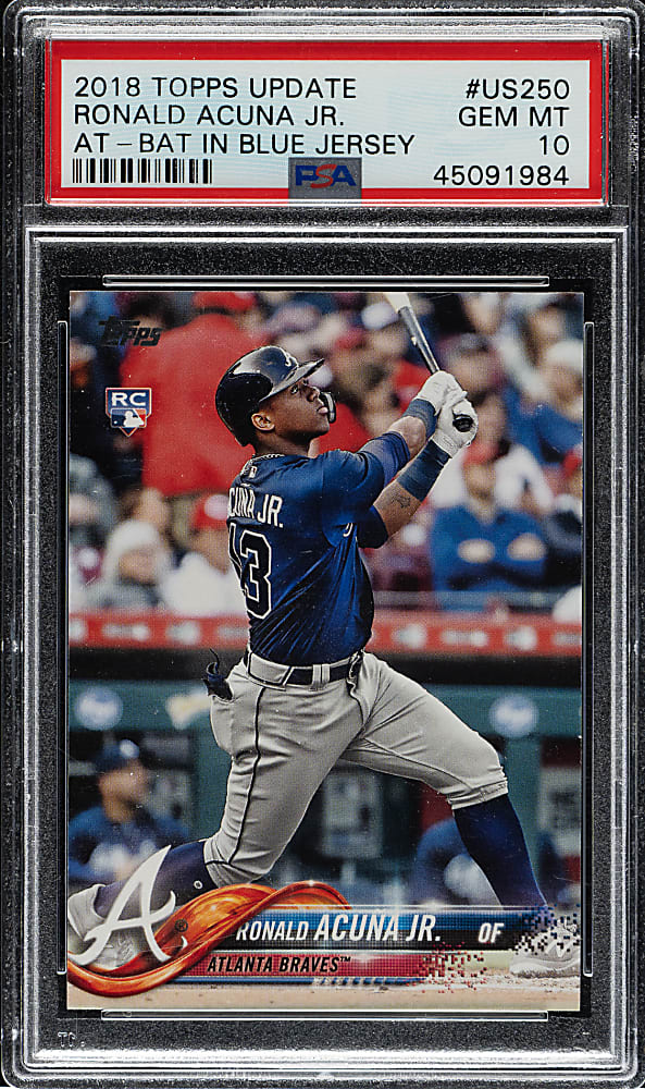 2018 Topps Update #US250 Ronald Acuna Jr. Rookie At-Bat in Blue Jersey PSA GEM MINT 10
