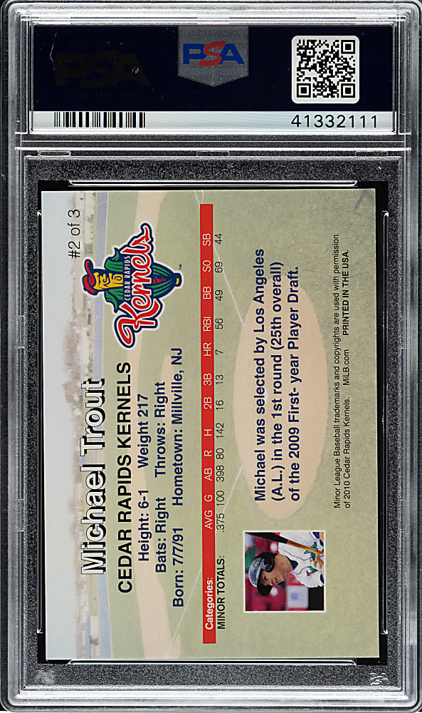 2010 Cedar Rapids Kernels Rising Alumni #2 Mike Trout PSA GEM MINT 10 - Pre-Rookie!