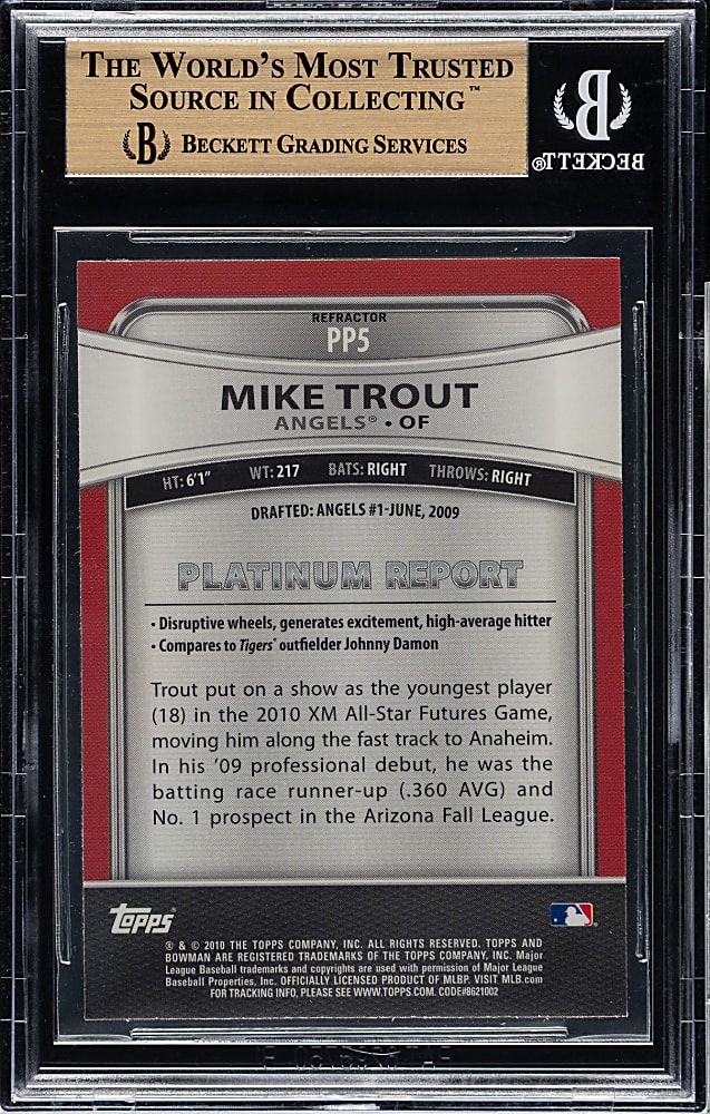 2010 Bowman Platinum Prospects #PP5 Mike Trout Rookie Purple Refractor BGS GEM MINT 9.5