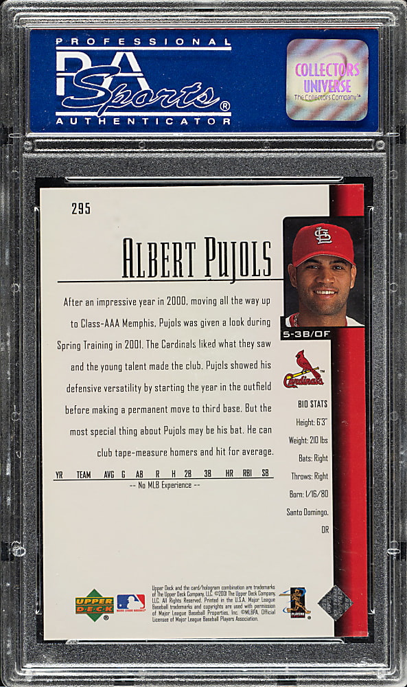 2001 Upper Deck #295 Albert Pujols Rookie PSA GEM MINT 10