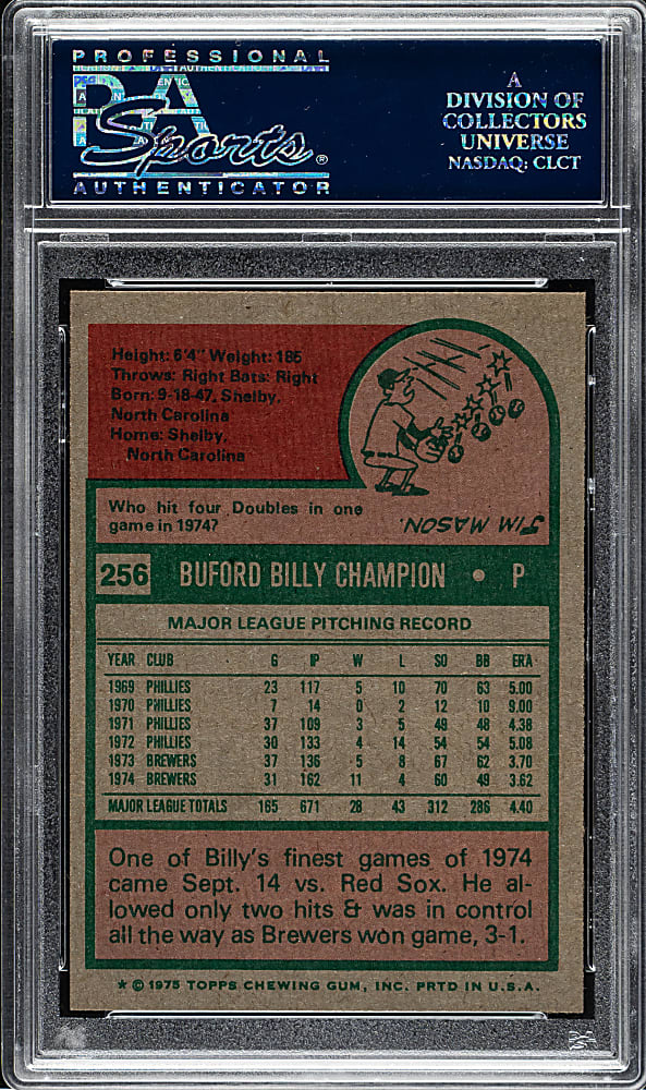 1975 Topps #256 Billy Champion PSA MINT 9