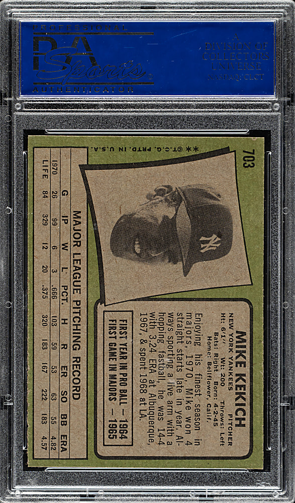 1971 Topps #703 Mike Kekich PSA NM-MT 8