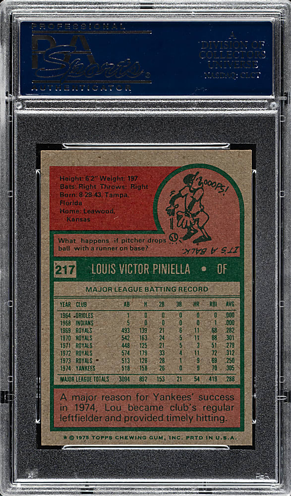 1975 Topps Mini #217 Lou Piniella PSA NM-MT 8