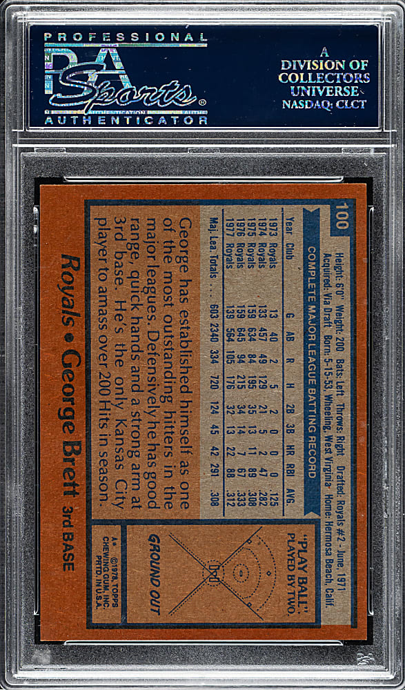 1978 Topps #100 George Brett PSA MINT 9