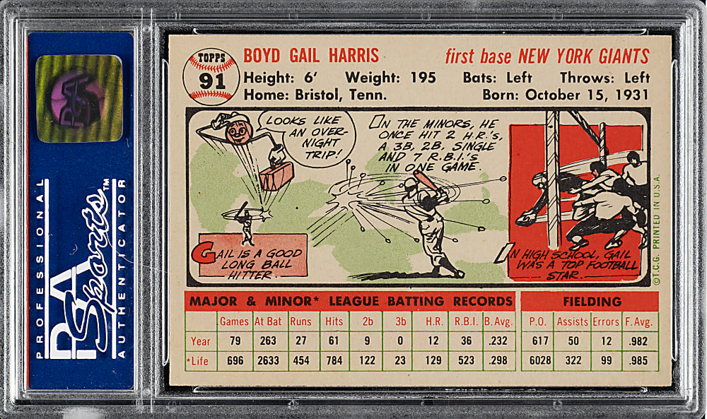 1956 Topps #91 Gail Harris White Back PSA NM-MT 8