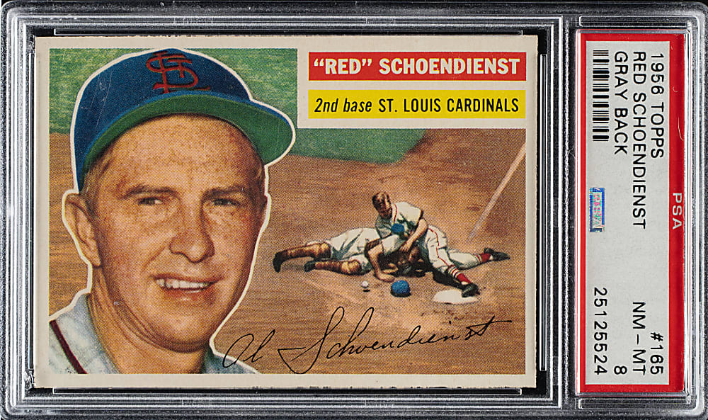 1956 Topps #165 Red Schoendienst Gray Back PSA NM-MT 8