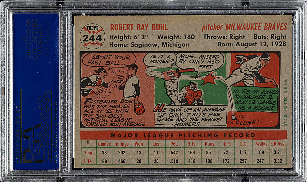 1956 Topps #244 Bob Buhl PSA NM-MT 8