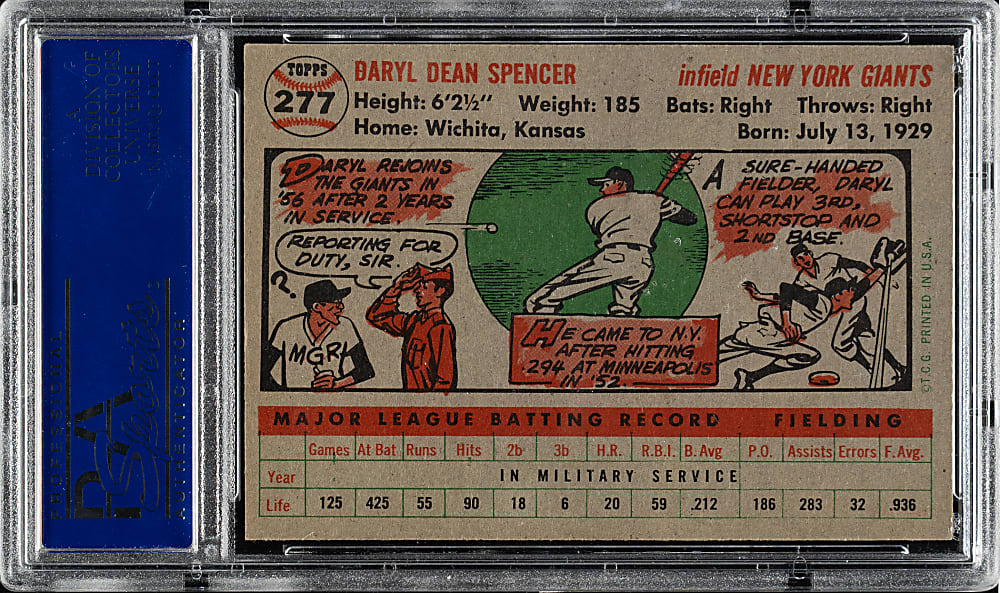 1956 Topps #277 Daryl Spencer PSA NM-MT 8