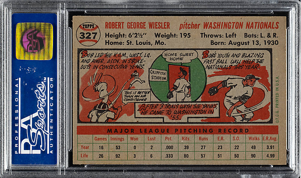 1956 Topps #327 Bob Wiesler PSA NM-MT 8