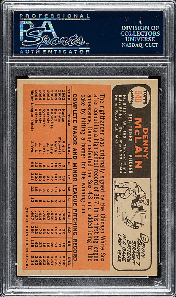 1966 Topps #540 Denny McLain PSA MINT 9