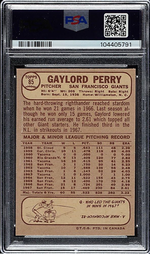 1968 O-Pee-Chee #85 Gaylord Perry PSA NM-MT 8