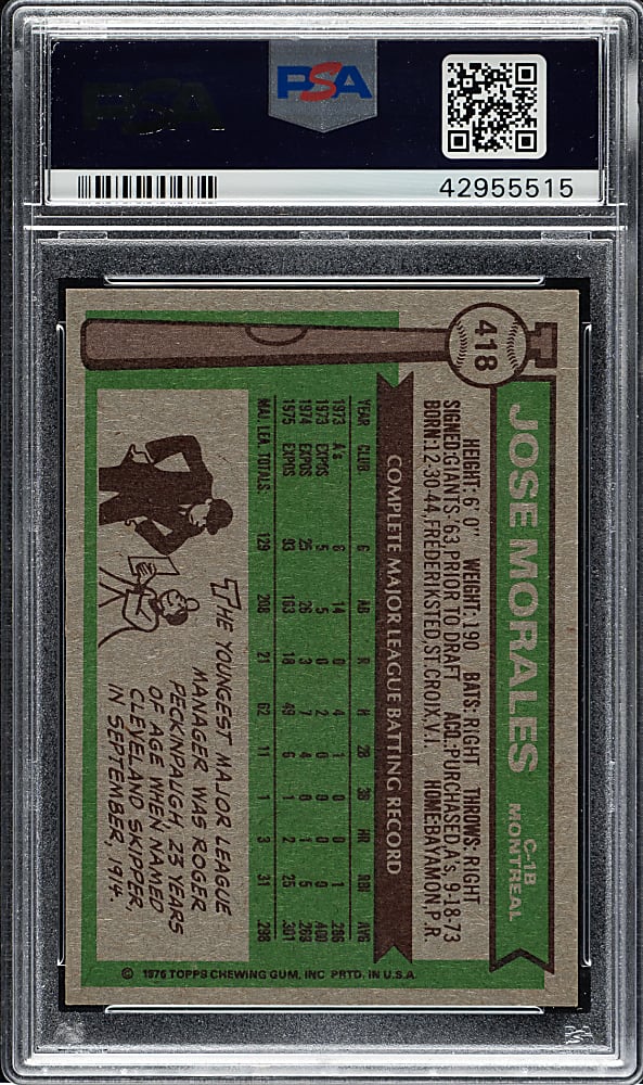 1976 Topps #418 Jose Morales PSA GEM MINT 10