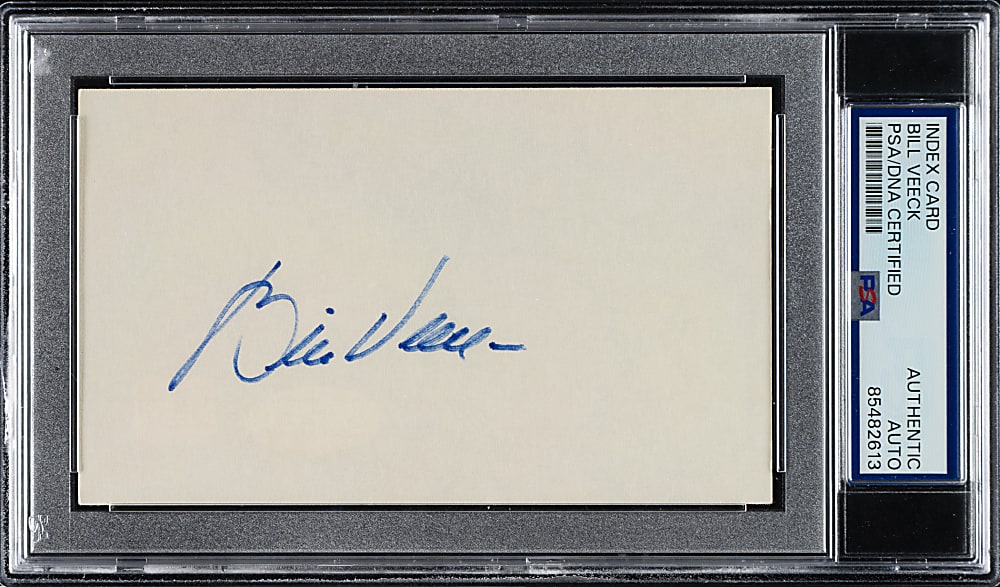 Bill Veeck Signed Index Card - PSA/DNA and JSA