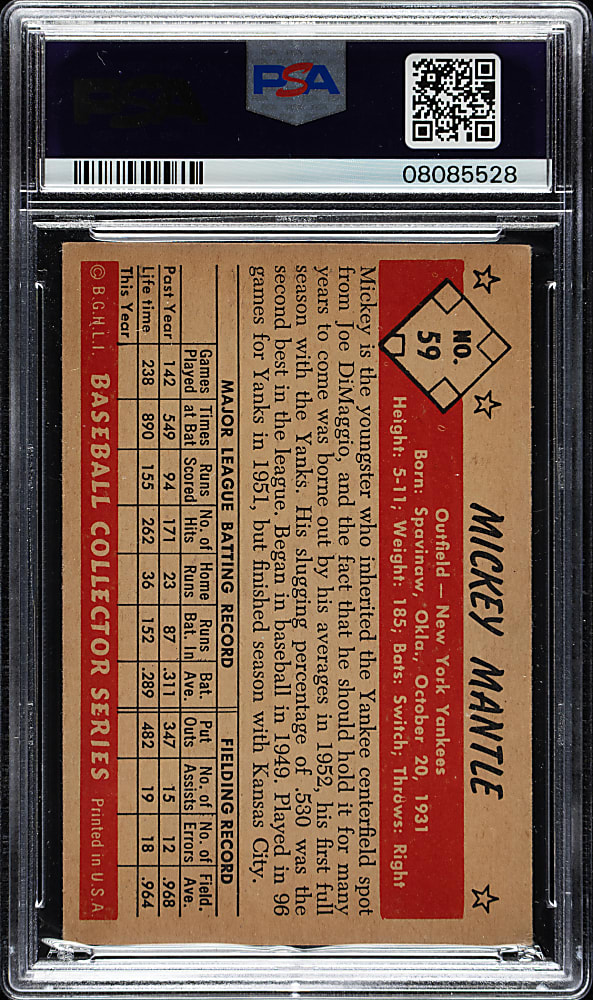 1953 Bowman Color #59 Mickey Mantle PSA EX 5