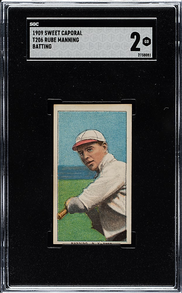 1909-1911 T206 White Border Rube Manning Batting SGC GOOD 2