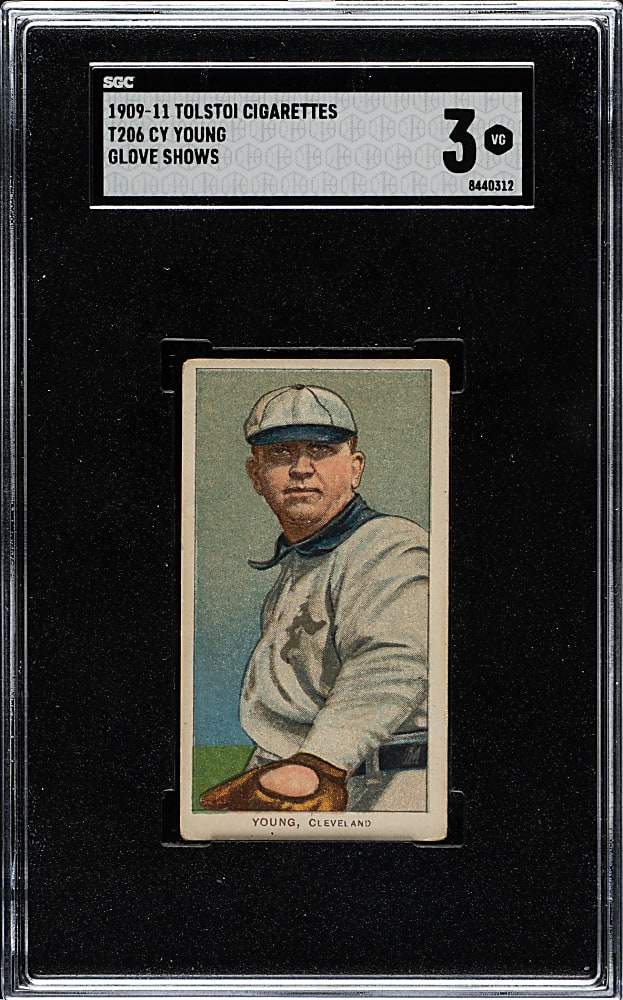 1909-1911 T206 White Border Cy Young Glove Shows SGC VG 3 - Tolstoi Back
