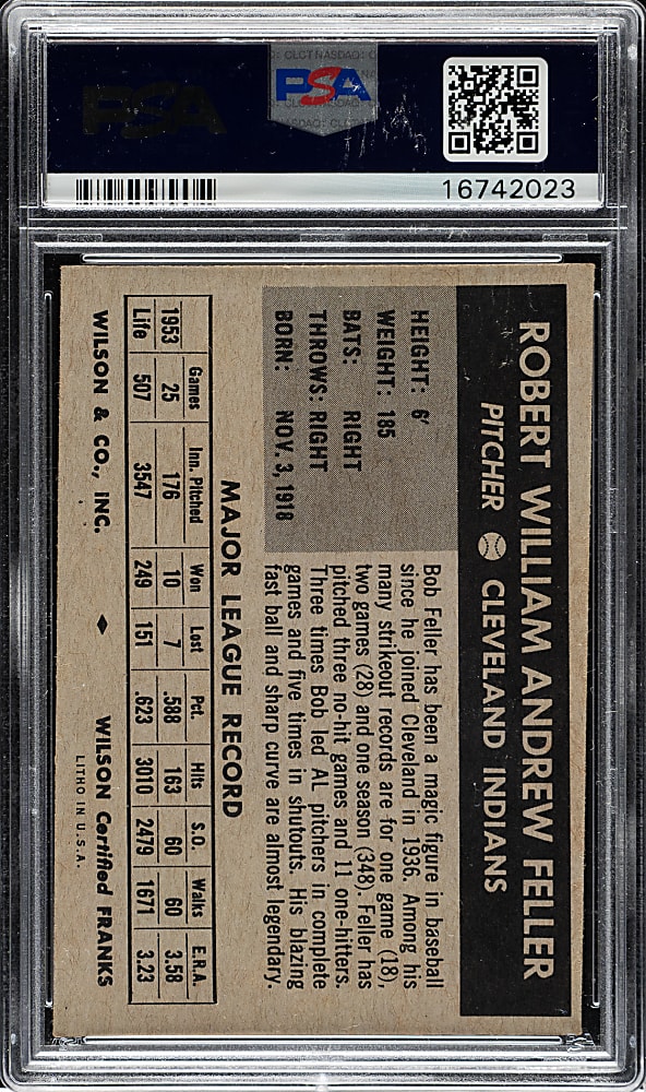 1954 Wilson Franks Bob Feller PSA NM 7 (MC)