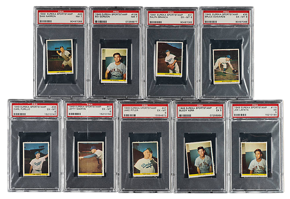 1949 Eureka Sportstamps PSA-Graded Collection (49) Including Roy Campanella, Gil Hodges, Duke Snider, and Pee Wee Reese